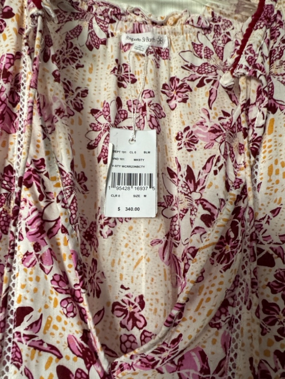 Poupette St Barts Cream Dress with Pink & Burgundy Floral Print- NWT